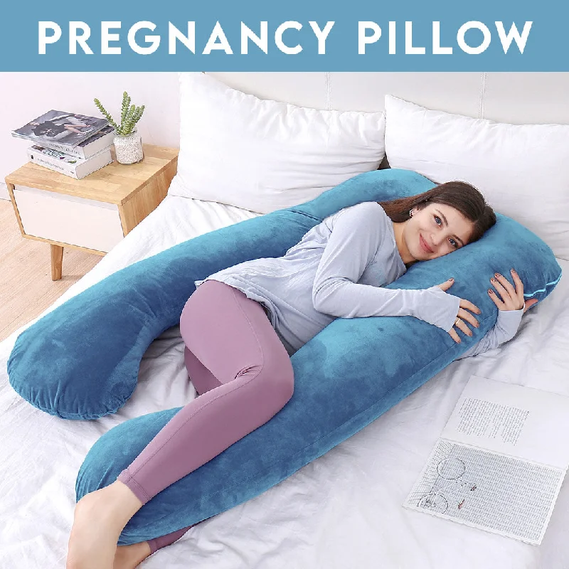 Silk Pillows for Smooth Skin and HairU Shape Velvet Stuff Pregnancy Pillow / Sleeping Support Pillow in Sky Blue Pillow Color