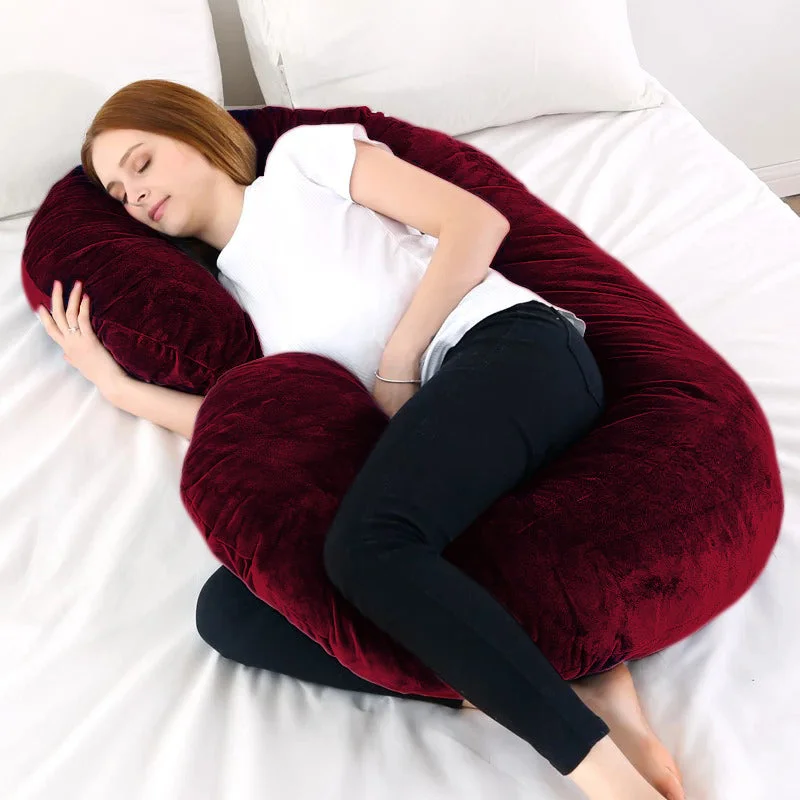 Pregnancy Pillows for Expectant MothersC Shape Velvet Stuff Pregnancy Pillow / Sleeping Support Pillow in Maroon Color