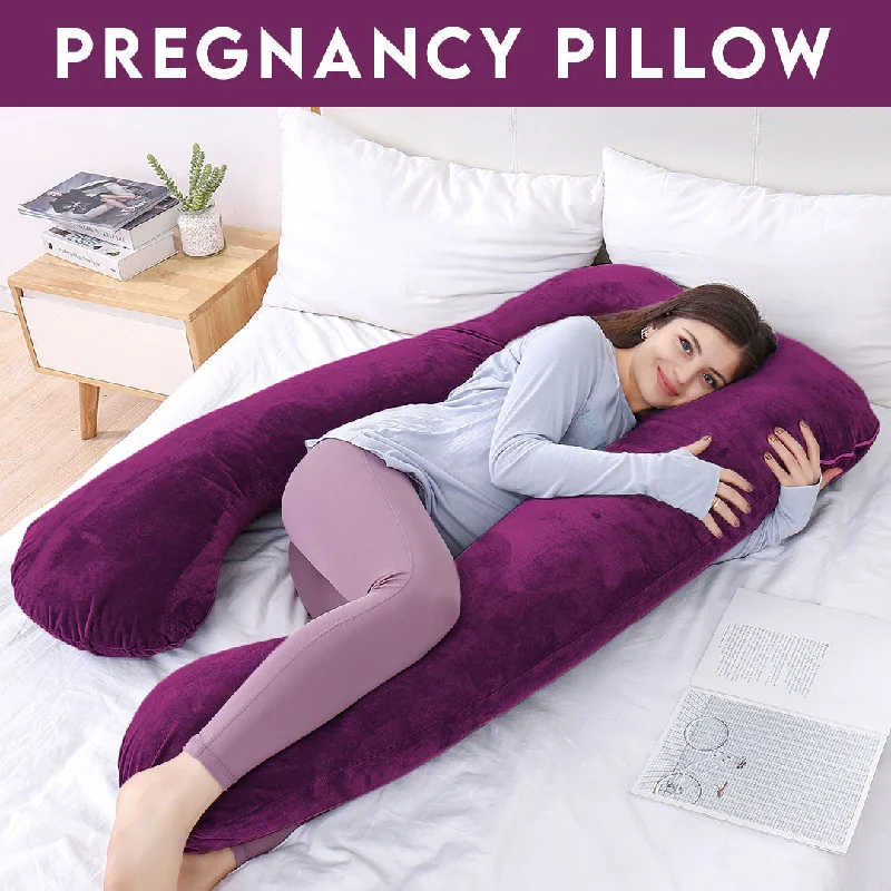 Cooling Pillows for Hot SleepersU Shape Velvet Stuff Pregnancy Pillow / Sleeping Support Pillow in Purple Color