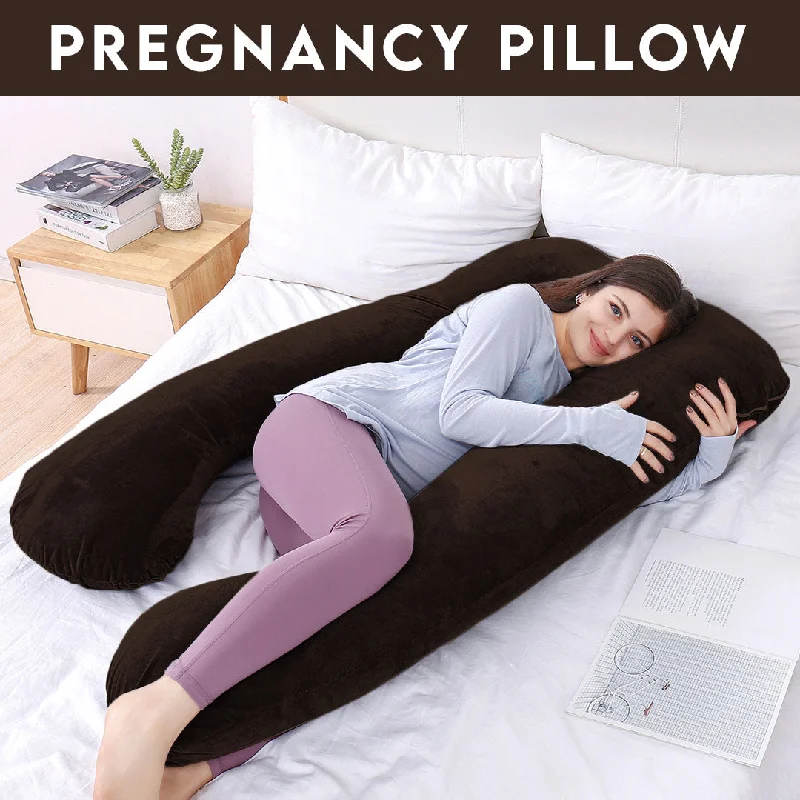 Kids Pillows with Fun DesignsU Shape Velvet Stuff Pregnancy Pillow / Sleeping Support Pillow in Chocolate Brown Color