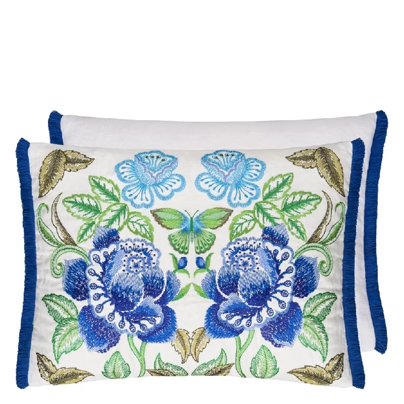 Round Pillows for Boho-Style InteriorsDesigners Guild Isabella Embroidered Cobalt Linen Decorative Pillow