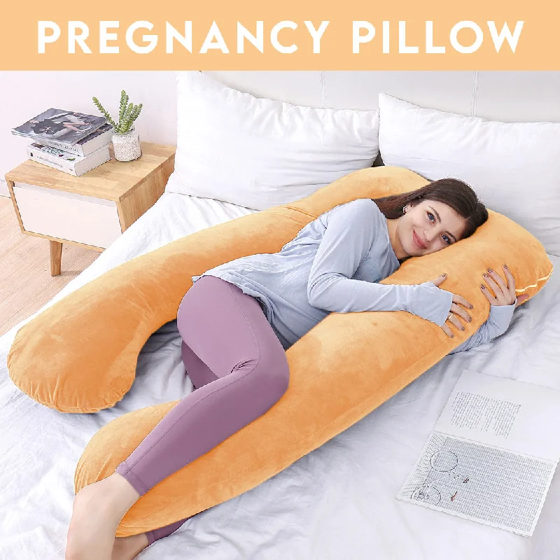 Square Pillows for Modern Home DecorU Shape Velvet Stuff Pregnancy Pillow / Sleeping Support Pillow in Yellow Color