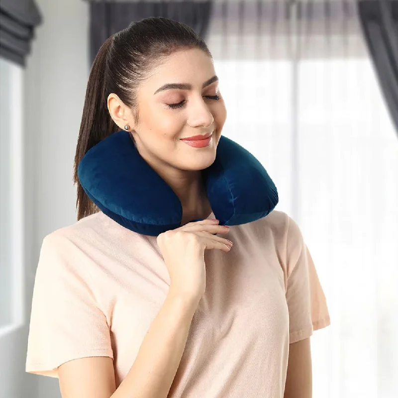 Adjustable Pillows for Customized ComfortVelvet Neck Rest Pillow / Travel Pillow For Comfort & Support (Blue)