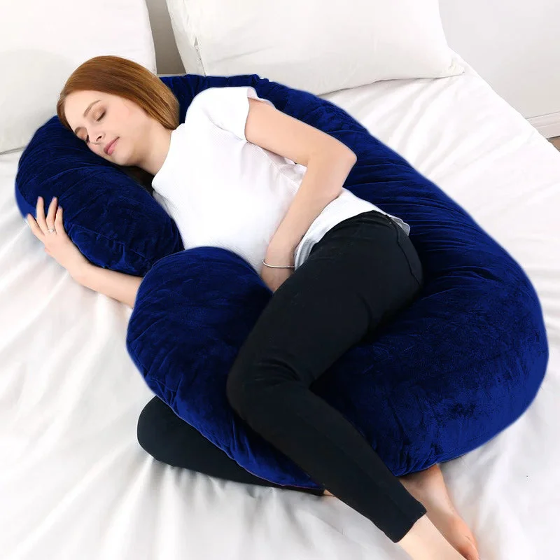 Bolster Pillows for Sofa DecorationC Shape Velvet Stuff Pregnancy Pillow / Sleeping Support Pillow in Royal Blue Color