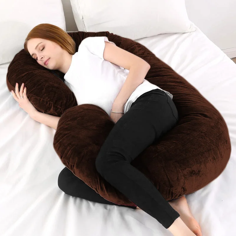 Orthopedic Pillows for Back Pain ReliefC Shape Velvet Stuff Pregnancy Pillow / Sleeping Support Pillow in Brown Color