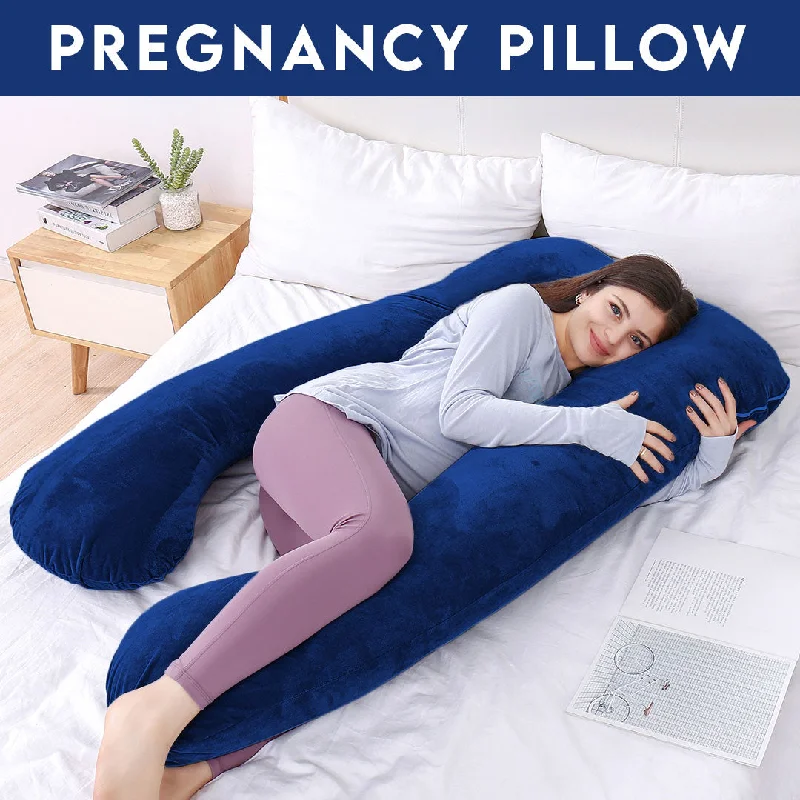 Hypoallergenic Pillows for Allergy SufferersU Shape Velvet Stuff Pregnancy Pillow / Sleeping Support Pillow in Royal Blue Color