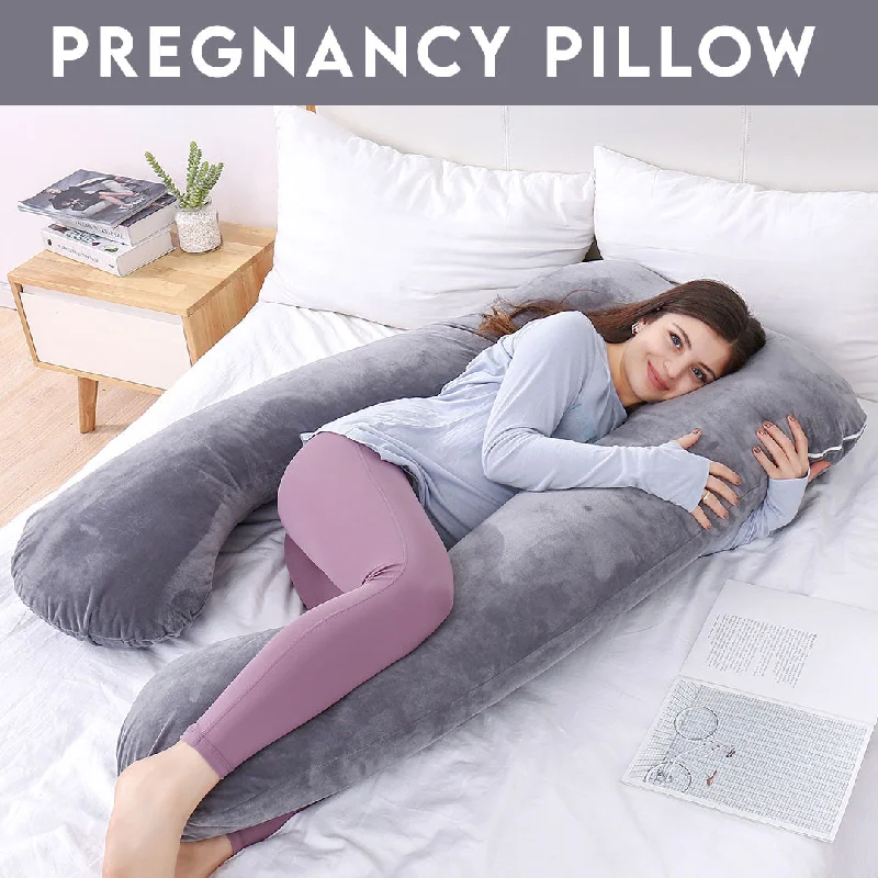 Lumbar Support Pillows for Car SeatsU Shape Velvet Stuff Pregnancy Pillow / Sleeping Support Pillow in Grey Color