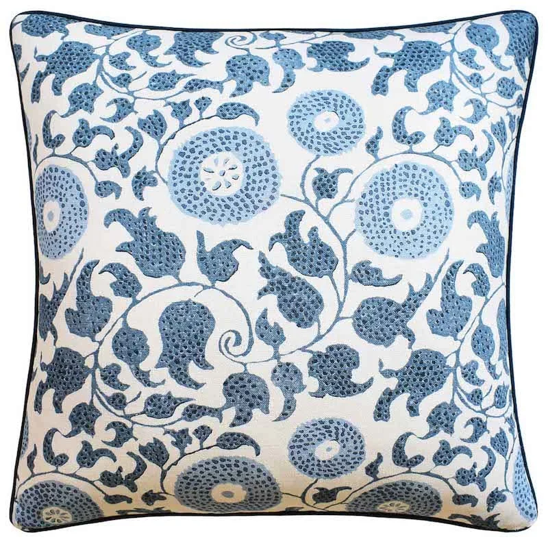 Cotton Pillows for Natural ComfortEldora Print Slate Blue Throw Pillow by Ryan Studio