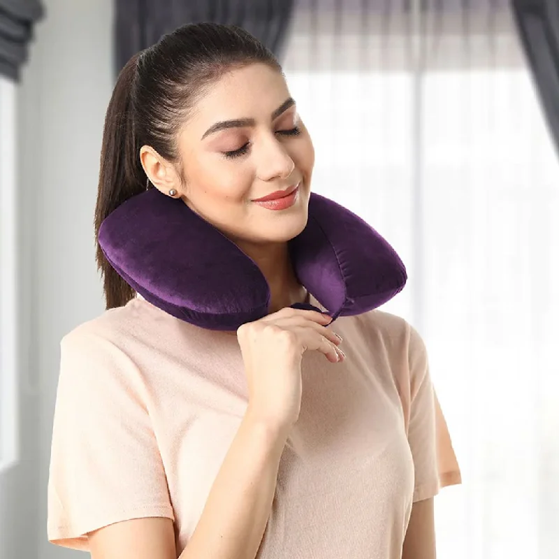 Firm Pillows for Side SleepersVelvet Neck Rest Pillow / Travel Pillow For Comfort & Support (Purple)