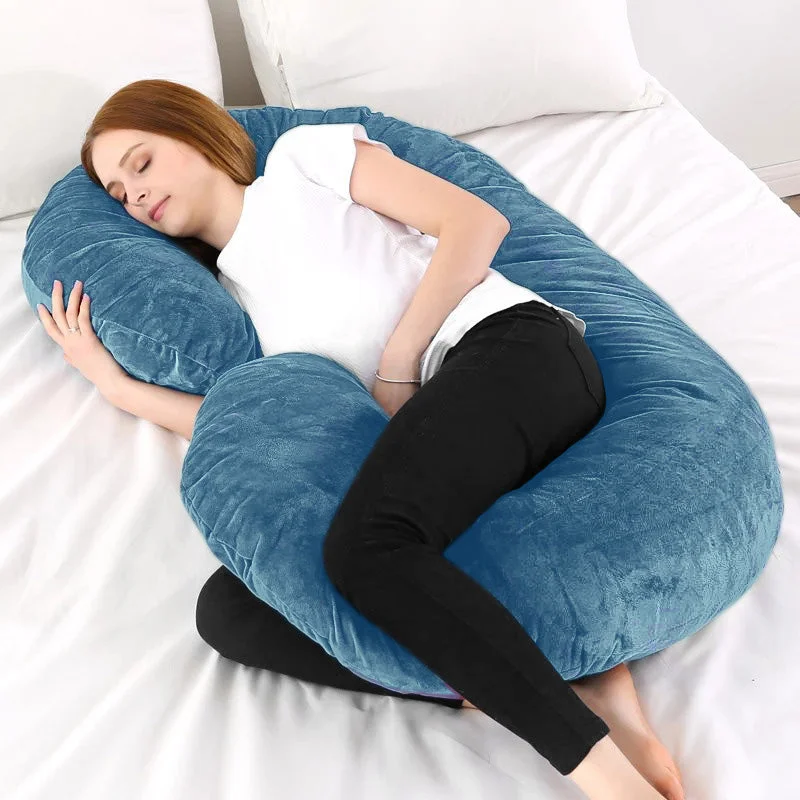 Plush Pillows for a Cozy BedC Shape Velvet Stuff Pregnancy Pillow / Sleeping Support Pillow in Robbin Blue Color