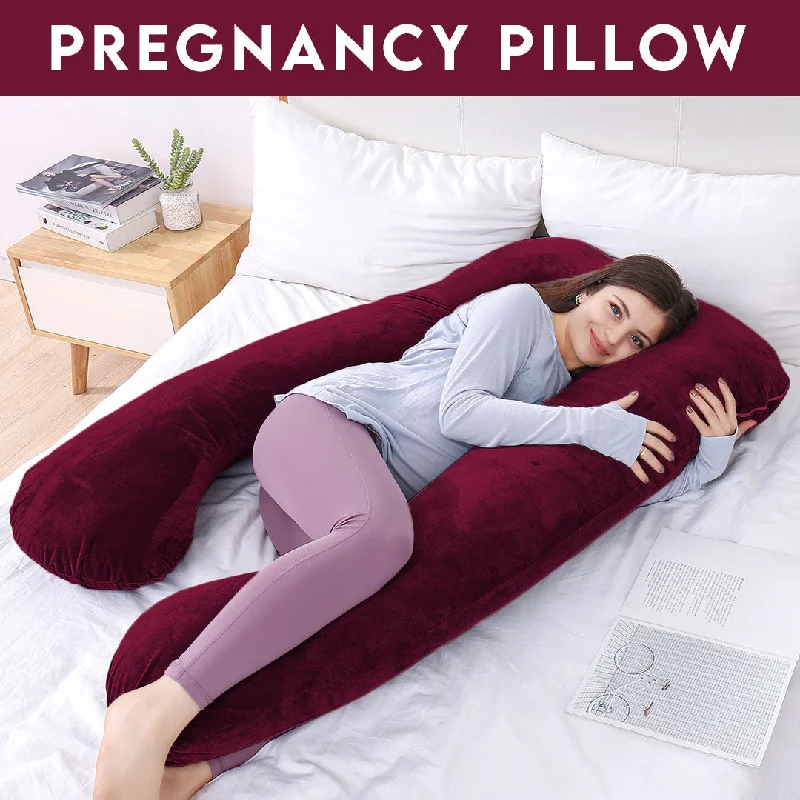 Pregnancy Pillows for Expectant MothersU Shape Velvet Stuff Pregnancy Pillow / Sleeping Support Pillow in Maroon Color