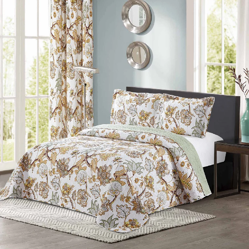 modern minimalist bedspreads for contemporary bedrooms3pc Printed Modern Yellow Floral Bedspread Coverlet