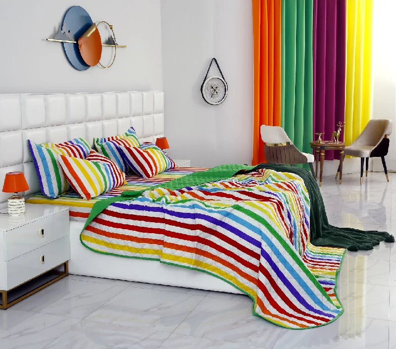 minimalist japanese style bedspreads with simple and clean lines6 PCs Bed Spread Set-Multi Stripe(Parrot)