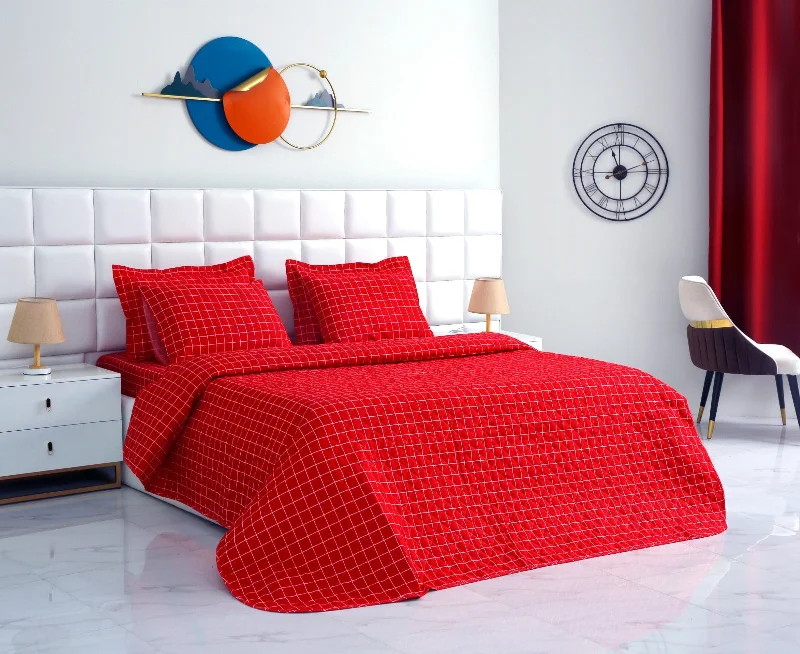 modern minimalist bedspreads for contemporary bedrooms6 PCs Bed Spread Set-Red Check