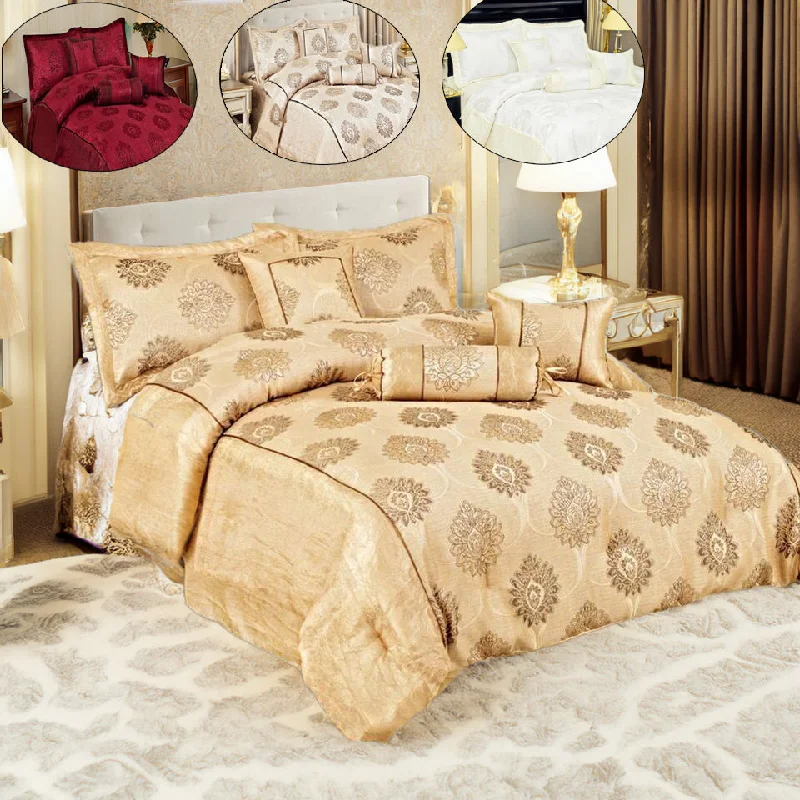 baroque style bedspreads with rich fabrics and elaborate designs for a luxurious look7-Piece Glittery Bedspread Comforter Set - Double King & Super King Size with Pillow Shams - Premium Bedding Ensemble