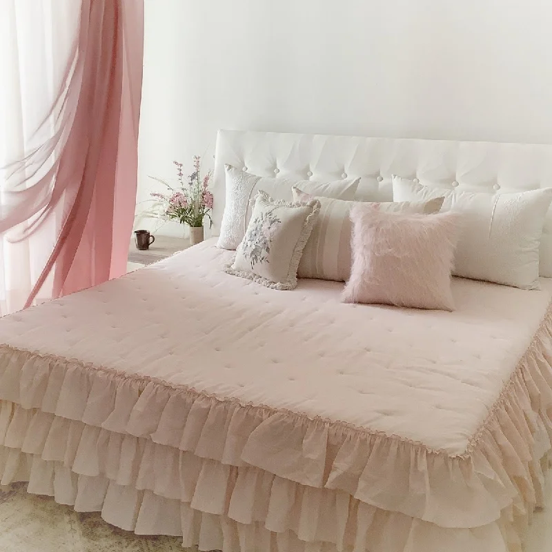 cotton bedspreads for breathability and softnessAlicia - The Whimsical Ruffled Bedspread -  Comes With Two Pink Ruffled Pillowcases