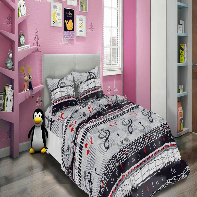 cotton bedspreads for breathability and softnessAll American Collection Black Music Notes Printed Bedding Sets