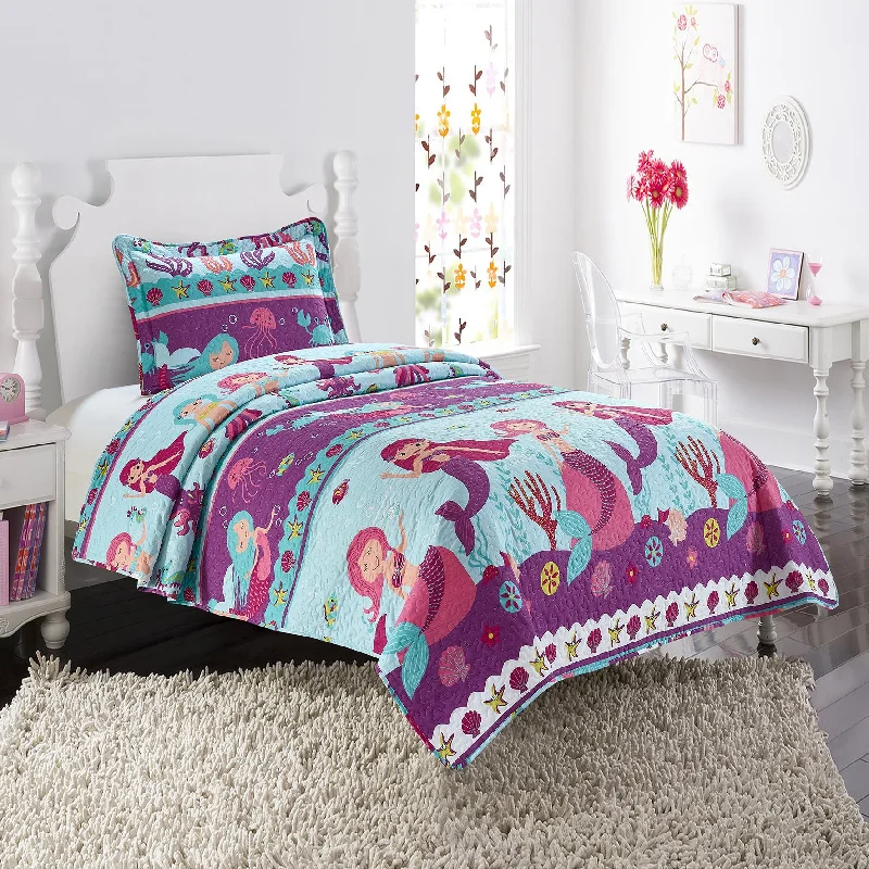 bohemian bedspreads with vibrant colors and patterns for an eclectic decorAll American Collection Aqua-Purple Mermaid Bedspread Set