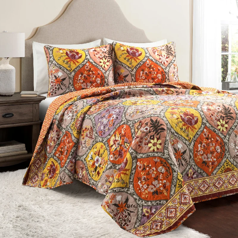 Wool - filled comforters with natural moisture - wicking and temperature - regulating featuresBohemian Flower Rev. Oversized Quilt Tangerine 3Pc Set Full/Queen