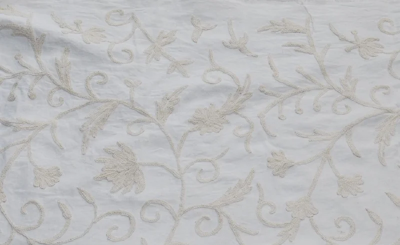 baroque style bedspreads with rich fabrics and elaborate designs for a luxurious lookCotton Crewel Embroidered Bedspread Jacobean White on White #TML1532