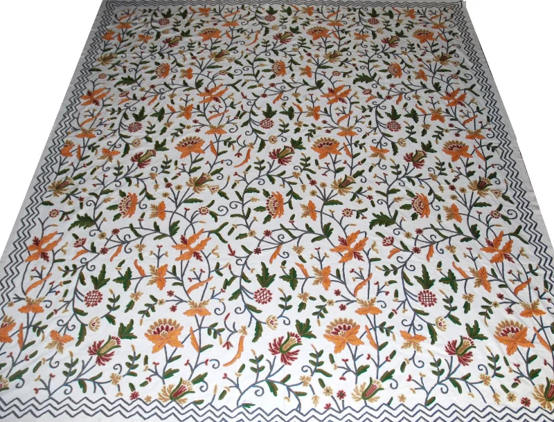 country style bedspreads with floral prints and gingham accents for a homely feelCotton Crewel Embroidered Bedspread Off-White, Multicolor #FLR1106