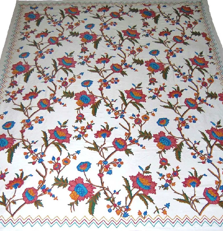 cotton bedspreads for breathability and softnessCotton Crewel Embroidered Bedspread Off-White, Multicolor #FLR1102