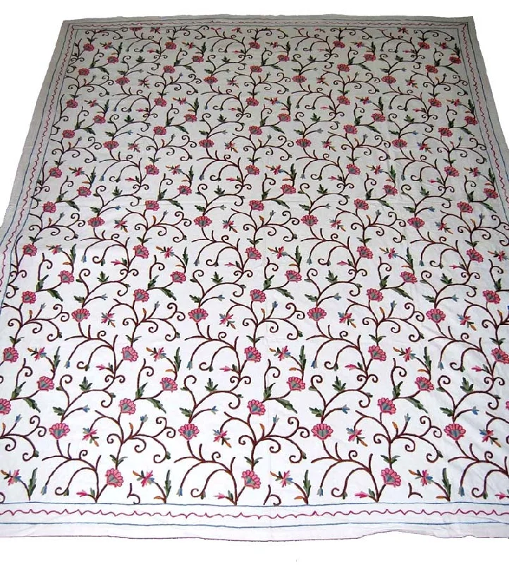 asian - inspired bedspreads with traditional motifs such as cherry blossoms or dragons for a zen atmosphereCotton Crewel Embroidered Bedspread Off-White, Multicolor #FLR1103