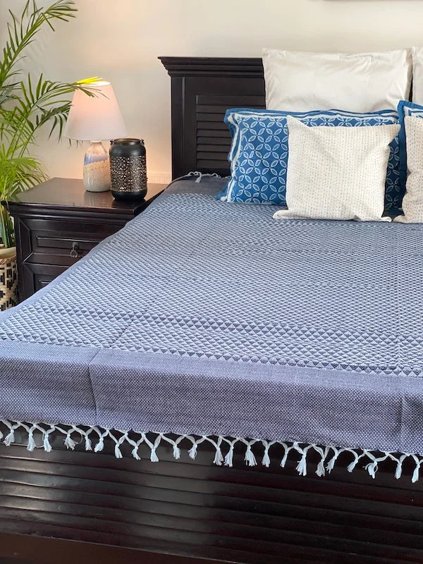 mid - century modern bedspreads with iconic shapes and colors for a stylish spaceDreamy Cotton Hand Woven Bedspread