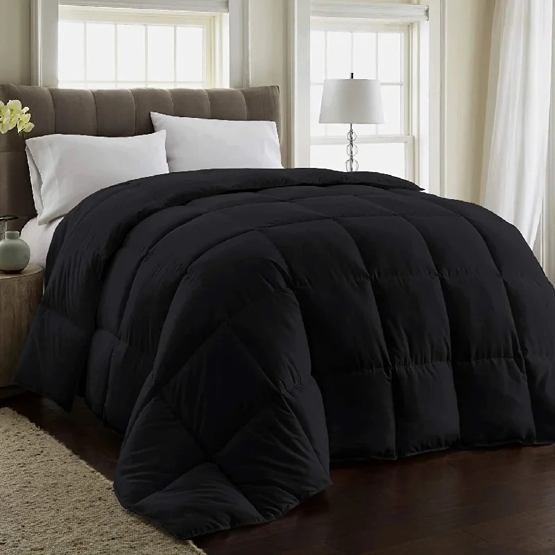 Microfiber - filled comforters that are lightweight and easy to care forLuxurious 750 Fill Power Black Down Comforter - 100% Egyptian Cotton Cover