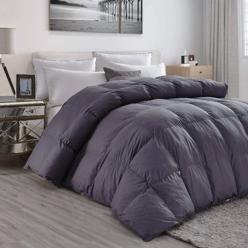 Down - filled comforters for supreme warmth and lightnessLuxurious 750 Fill Power Grey Down Comforter - 100% Egyptian Cotton Cover