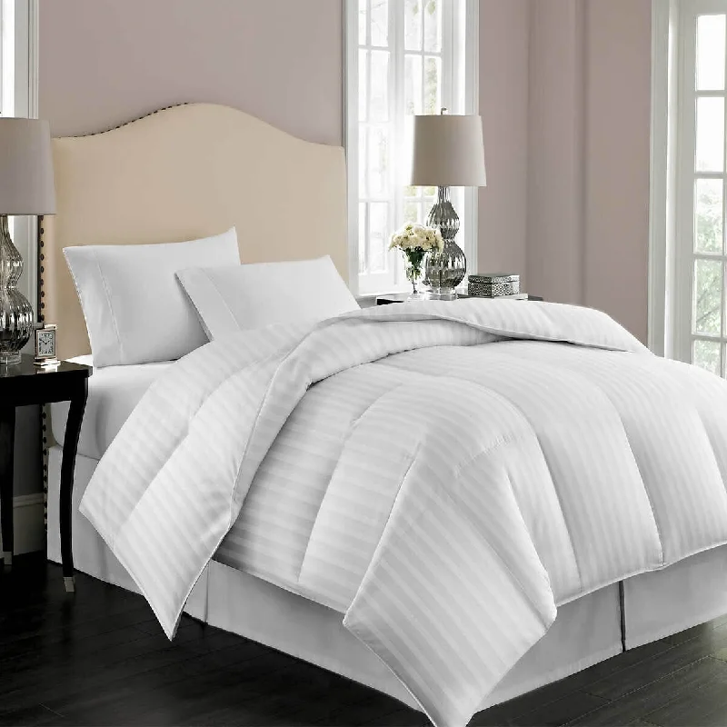 Goose down comforters known for their superior quality and insulationLuxurious 750 Fill Power All Year Warm Stripe Down Comforter - 100% Egyptian Cotton Cover