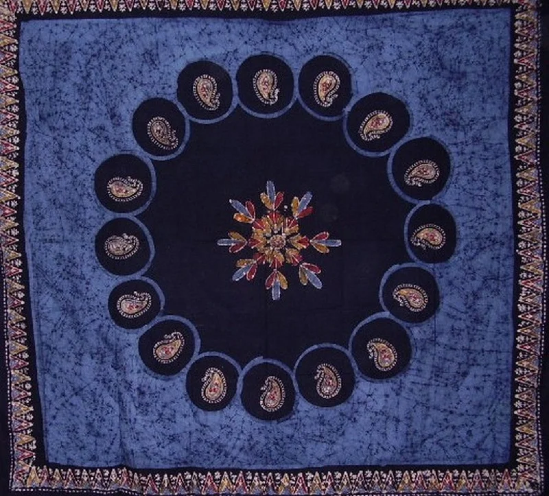 gothic style bedspreads with dark colors and ornate details for a mysterious bedroomBatik Tapestry Cotton Bedspread 108" x 108" Queen-King Blue