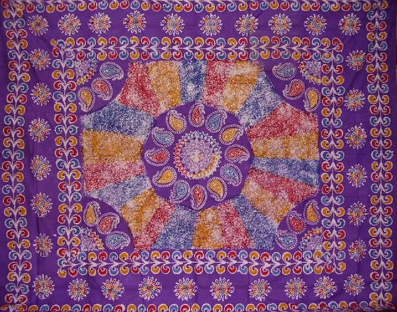 tropical style bedspreads with palm leaves and bright colors for a vacation - like vibeBatik Tapestry Cotton Spread 106" x 70" Twin Purple