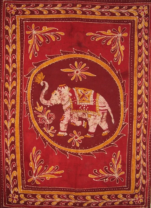 victorian style bedspreads with intricate embroidery for a classic and elegant touchLucky Batik Elephant Tapestry Cotton Bedspread  108" x 88" Full-Queen Red