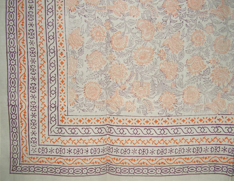 cotton bedspreads for breathability and softnessFloral Block Print Tapestry Cotton Bedspread 108" x 88" Full-Queen Orange