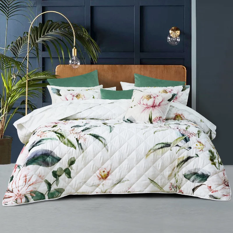 mid - century modern bedspreads with iconic shapes and colors for a stylish spaceIndi Coverlet Set White