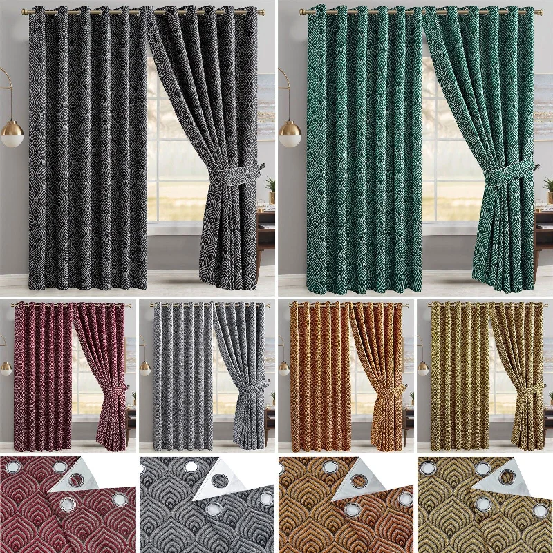 mid - century modern bedspreads with iconic shapes and colors for a stylish spaceJacquard Curtain Ready Made Ring Top Design Luxurious Quality, Fully Lined, Heavy Eyelet Panel