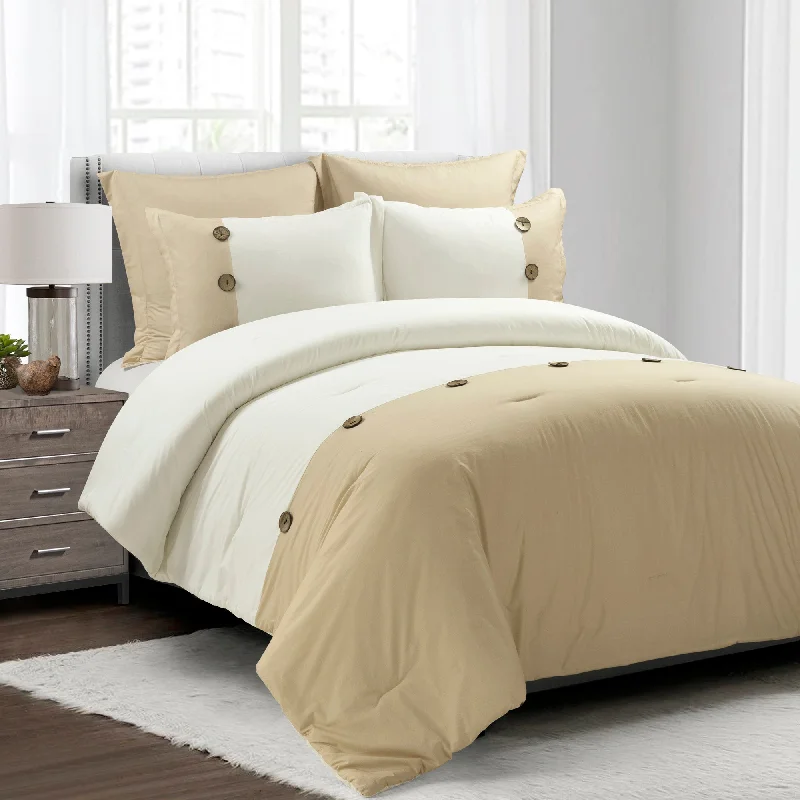 Duck down comforters with a softer feel and good warmth retentionLinen Button Cotton Blend Comforter Linen 5Pc Set Full/Queen