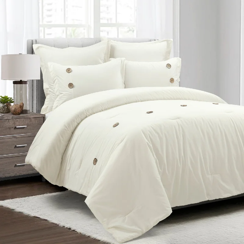 Microfiber - filled comforters that are lightweight and easy to care forLinen Button Cotton Blend Comforter Off White 5Pc Set Full/Queen