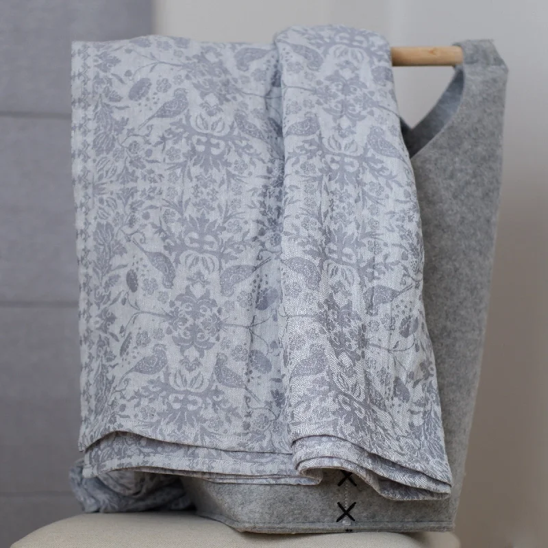 victorian style bedspreads with intricate embroidery for a classic and elegant touchLinen Throw Bird (grey)