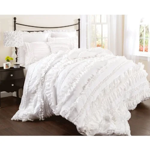 Queen - size comforters for standard queen - sized mattressesLush Decor Belle 4 Piece Ruffled Shabby Chic Style Bed Skirt and 2 Pillow Shams, King Comforter Set White: Home & Kitchen