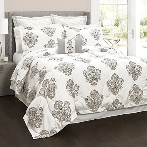 Down - filled comforters for supreme warmth and lightnessLush Decor DÃ©cor Elizabeth Damask 6 Piece Comorter Set, Full/Queen, Gray: Home & Kitchen