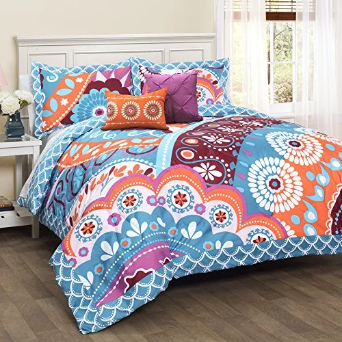 Down - filled comforters for supreme warmth and lightnessLush Decor Lush DÃ©cor Maya 5 Piece Comforter Set, King, Turquoise/Pink: Home & Kitchen