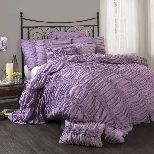 Bamboo - fiber - filled comforters with antibacterial and breathable qualitiesLush Decor Madelynn 3-Piece Comforter Set, Queen, Purple: Home & Kitchen