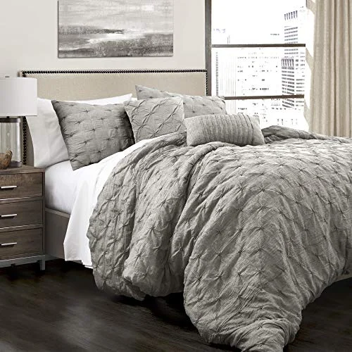 Full - size comforters suitable for full - sized beds in guest rooms or small bedroomsLush Decor Ravello Shabby Chic Style Pintuck Gray 5 Piece Comforter Set with Pillow Shams King: Home & Kitchen