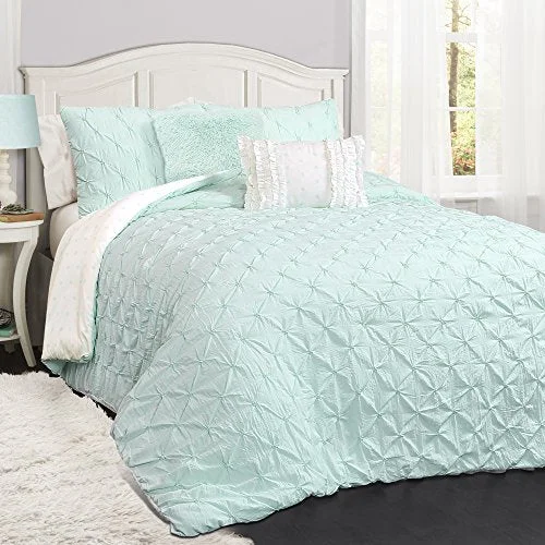 Microfiber - filled comforters that are lightweight and easy to care forLush Decor Ravello Shabby Chic Style Pintuck Light Aqua 5 Piece Comforter Set with Pillow Shams Full/Queen: Home & Kitchen