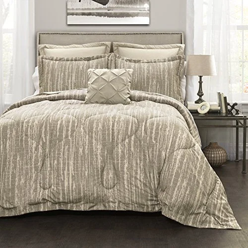 Latex - filled comforters with a bouncy texture and good supportLush Decor Rustic Stripe 6 Piece Comforter Set, Gray, Full/Queen: Home & Kitchen