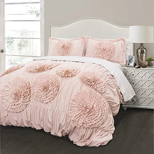 Silk - filled comforters for a luxurious and smooth touchLush Decor Serena Comforter Pink Blush Ruched Flower 3 Piece Set - King: Home & Kitchen