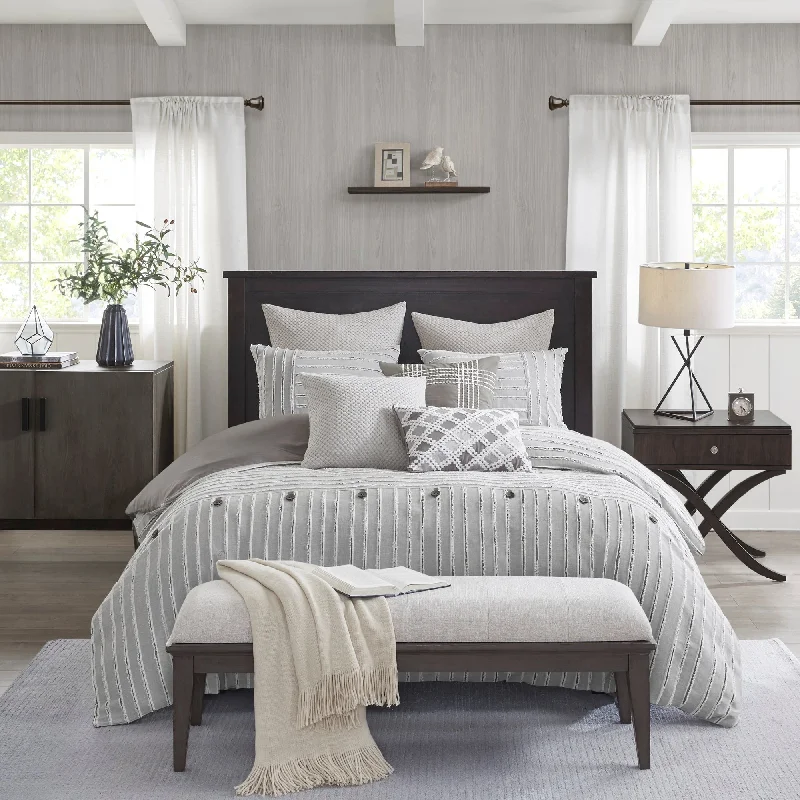 Latex - filled comforters with a bouncy texture and good supportMadison Park Signature Essence Oversized Cotton Clipped Jacquard Comforter Set with Euro Shams and Throw Pillows