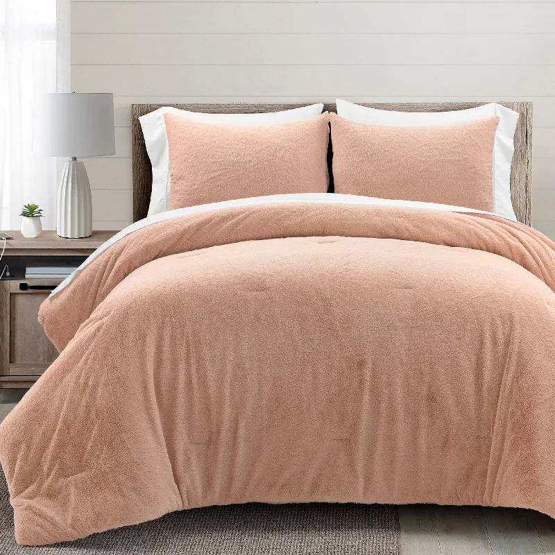 Bamboo - fiber - filled comforters with antibacterial and breathable qualitiesModern Solid Ultra Soft Faux Fur Comforter Blush 7Pc Set Queen